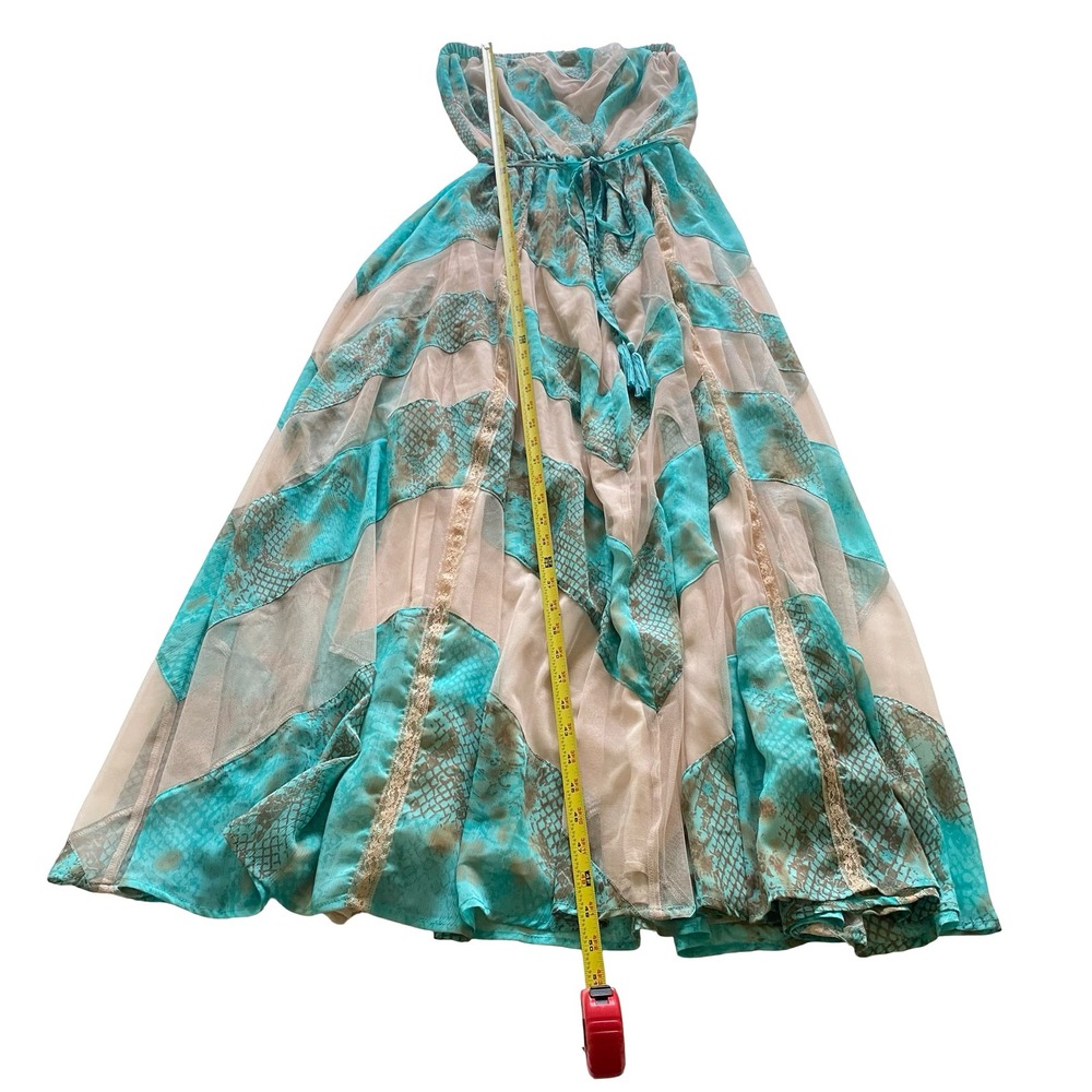Mushka by Sienna Rose Turquoise Snakeskin Chevron Strapless Maxi Dress Womens M - Picture 13 of 14